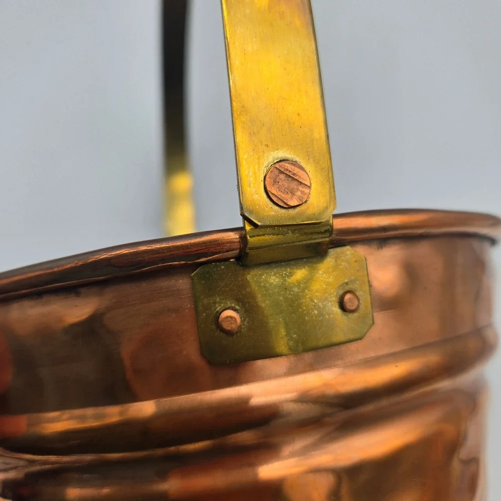Vintage Artisan Made Hammered Copper Bucket Pail Brass Handle Signed CH 1991